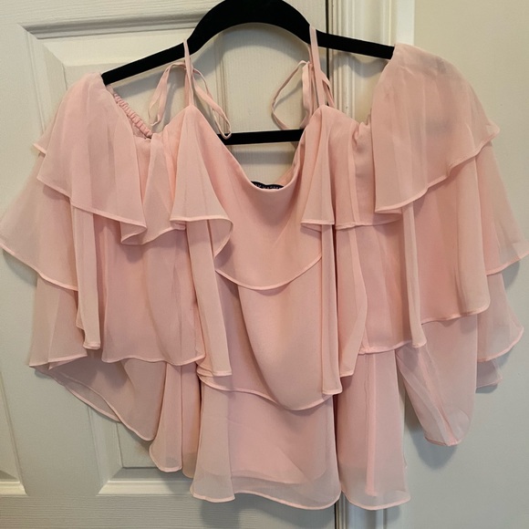 Rebecca Minkoff Dena Tiered Cold-Shoulder Light Pink Top - Picture 12 of 12